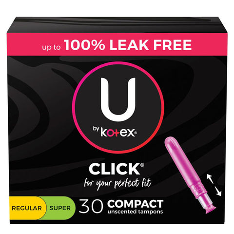 U by Kotex Click Compact Multipack Tampons, Regular, Super, Unscented, 30 Count