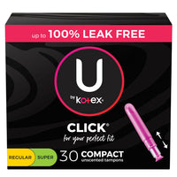 U by Kotex Click Compact Multipack Tampons, Regular, Super, Unscented, 30 Count