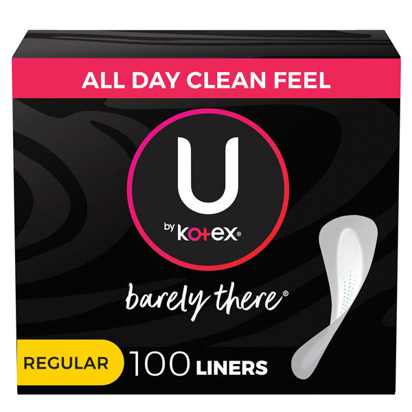 Kotex U Barely There Liners, Light Absorbency, Regular, Unscented, 100 Count