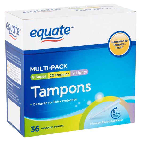 Equate Unscented Tampons With Plastic Applicator, Light, Regular, Super, 36 Count
