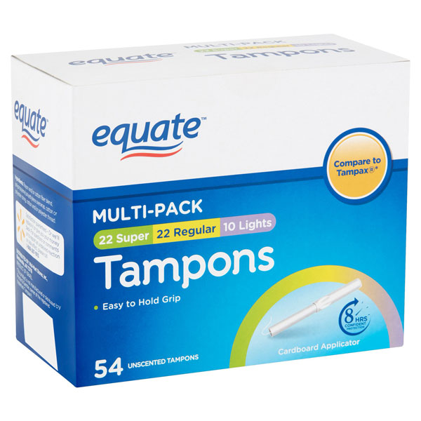 Equate Unscented Tampons With Cardboard Applicator, Light, Regular, Super, 54 Count