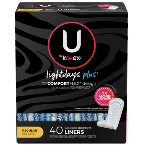 Kotex U Barely There Liners, Light Absorbency, Regular, Unscented, 40 Count