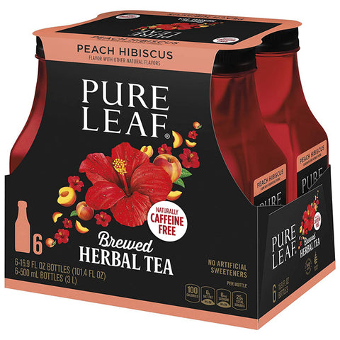 Pure Leaf Peach Hibiscus Real Brewed Tea, 16.9 fl oz, 6 Ct