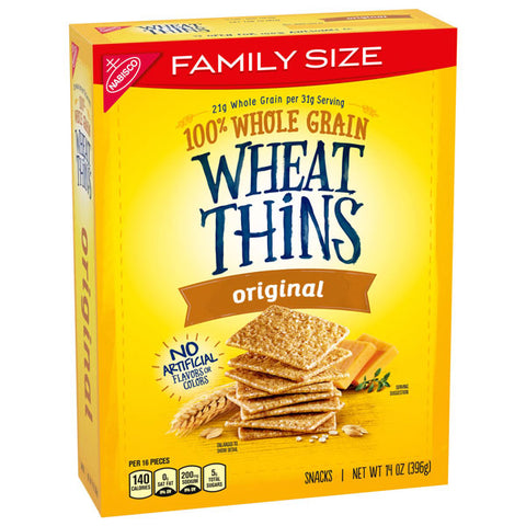 Wheat Thins Original Whole Grain Wheat Crackers, Family Size, 14 oz