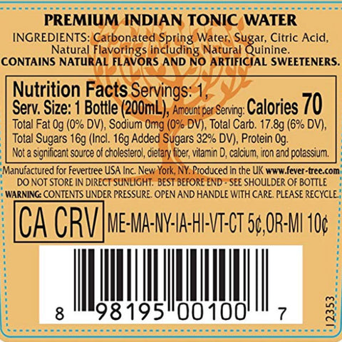 Fever Tree Tonic Water, 6.8 fl oz bottles, 4 Ct - Water Butlers