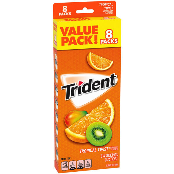 Trident Tropical Twist Sugar Free Gum, Value Pack, 8 Count