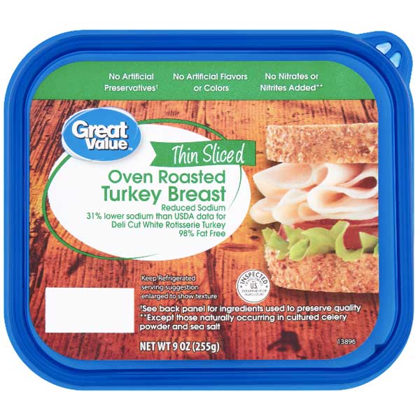 Great Value Thin Sliced Oven Roasted Turkey Breast, 9 oz - Water Butlers