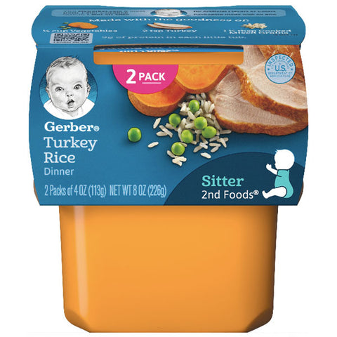 Gerber 2nd Foods Baby Food Turkey Rice, 4oz, 2 Ct