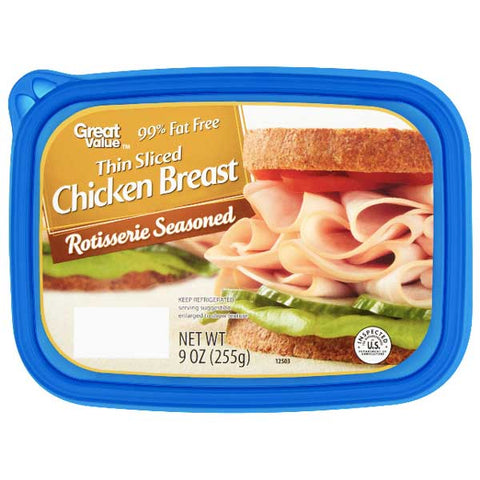 Great Value Thin Sliced Rotisserie Seasoned Chicken Breast, 9 oz - Water Butlers