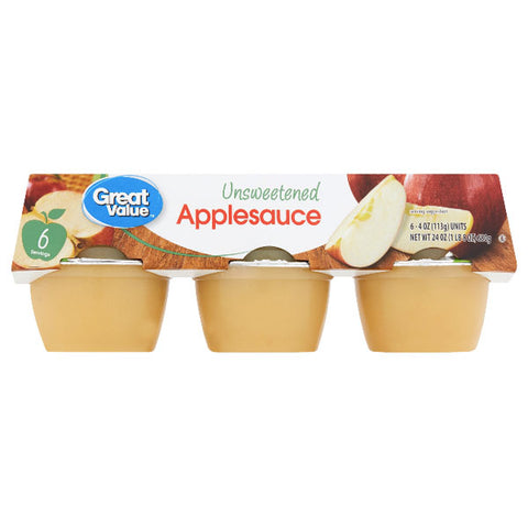 Great Value Unsweetened Applesauce, 4 oz, 6 Ct - Water Butlers