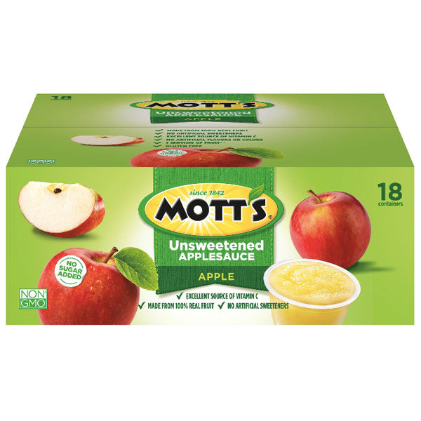 Mott's Apple Unsweetened Applesauce, 4 Oz Cups, 18 Ct - Water Butlers