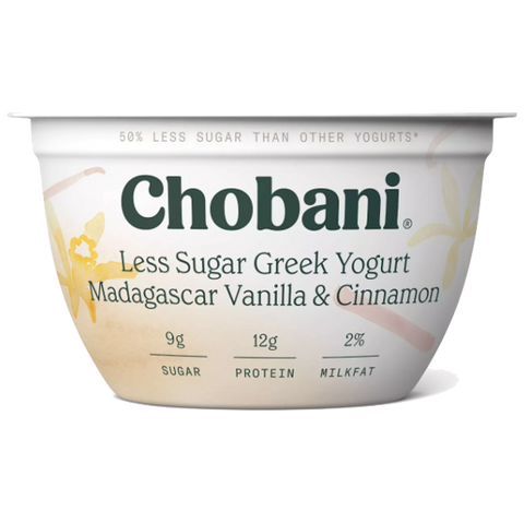 Chobani Greek Yogurt, Less Sugar Vanilla & Cinnamon, 5.3oz - Water Butlers