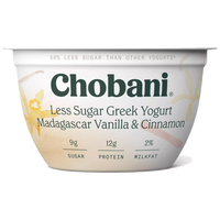 Chobani Greek Yogurt, Less Sugar Vanilla & Cinnamon, 5.3oz - Water Butlers