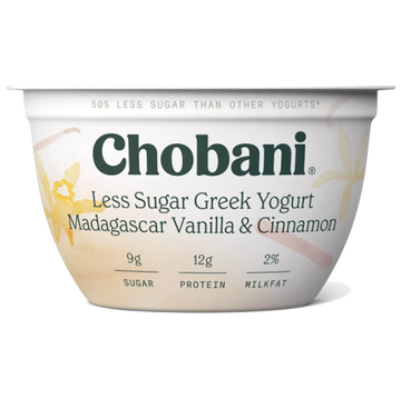 Chobani Greek Yogurt, Less Sugar Vanilla & Cinnamon, 5.3oz