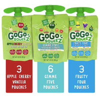 GoGo squeeZ Applesauce, Variety Pack: GIMME 5, Cherry Vanilla, Fruity 4. 3.2oz, 12 Ct - Water Butlers