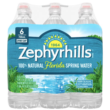 Zephyrhills 100% Natural Spring Water, 23.7-ounce plastic sport cap bottles, 6 Count