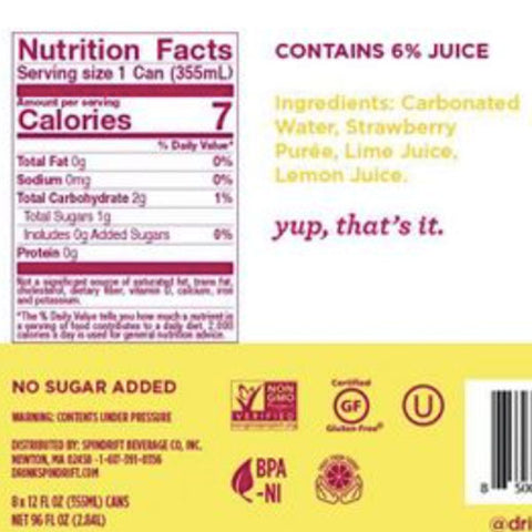 Spindrift Strawberry Lemonade Sparkling Water, 12 fl oz, 8 Count