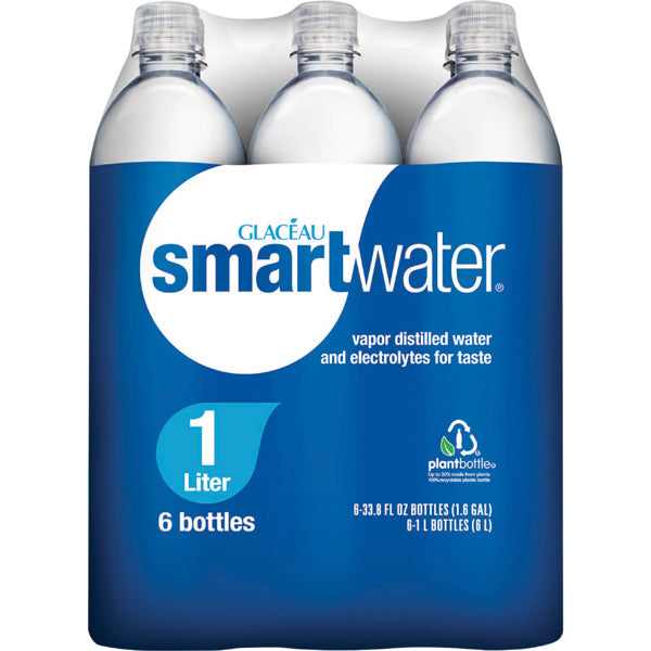 Smartwater 1L, 6 Pack, Vapor Distilled Premium Water Bottles
