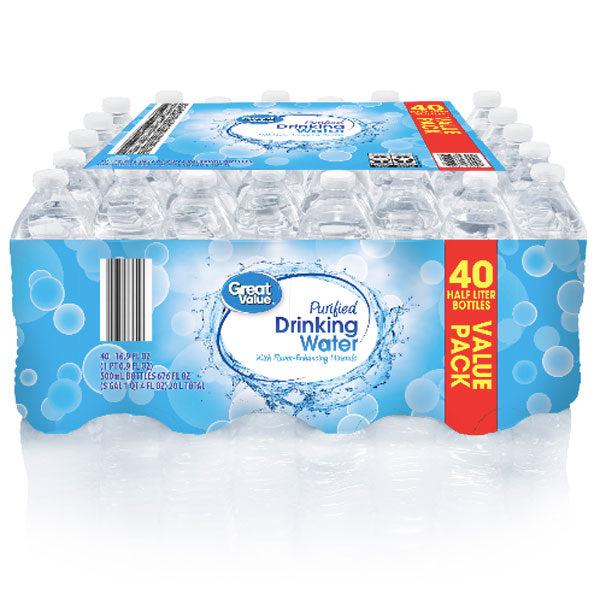Great Value Purified Water, 16.9 fl oz, 40 Count - Water Butlers