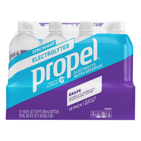 Propel Zero Sugar Electrolyte Water, Grape, 16.9 oz, 12 Count