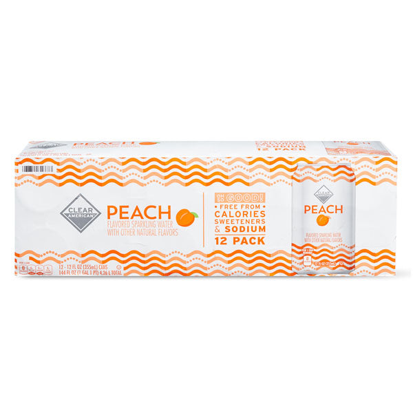 Clear American Peach Unsweetened Sparkling Water, 12 fl oz, 12 Count