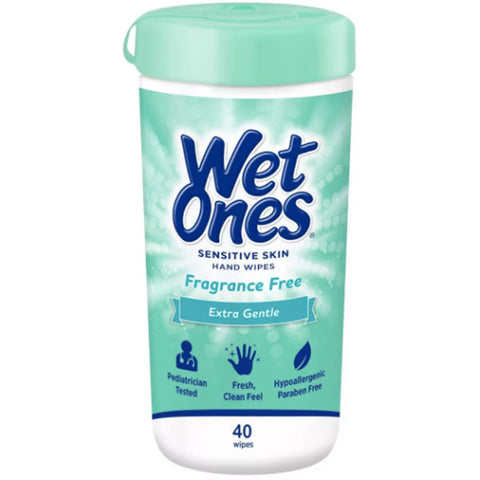 Wet Ones Sensitive Skin Hand Wipes, Fragrance Free, 40 Count