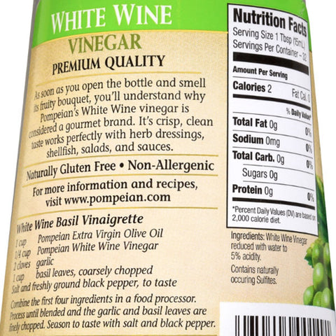 Pompeian Gourmet White Wine Vinegar, 16 fl oz - Water Butlers