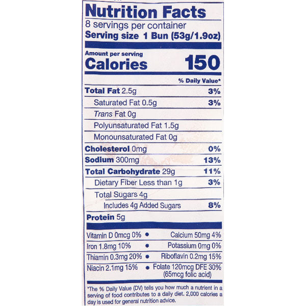 wonder bread nutrition label