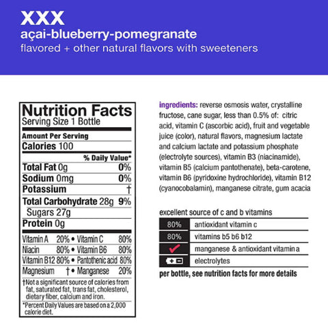 Vitaminwater XXX, Açai-Blueberry-Pomegranate, 16.9 fl oz, 6 Ct - Water Butlers