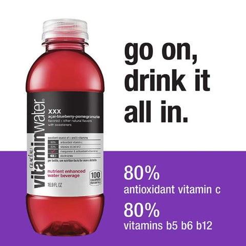 Vitaminwater XXX, Açai-Blueberry-Pomegranate, 16.9 fl oz, 6 Ct - Water Butlers