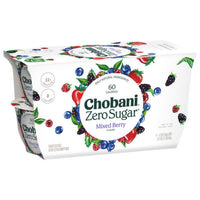 Chobani Yogurt, Zero Sugar, Mixed Berry, 4 Count