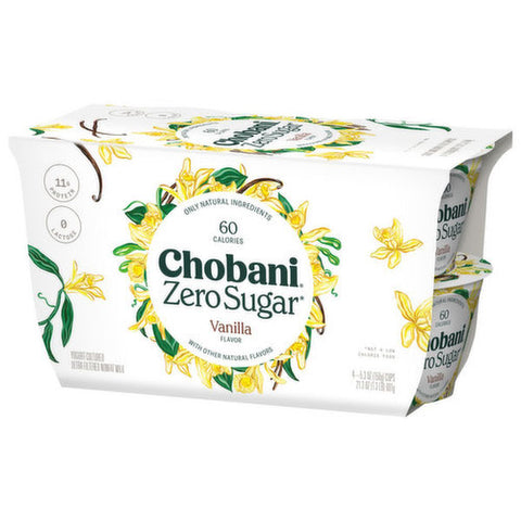 Chobani Yogurt, Zero Sugar, Vanilla Flavor, 4 Count