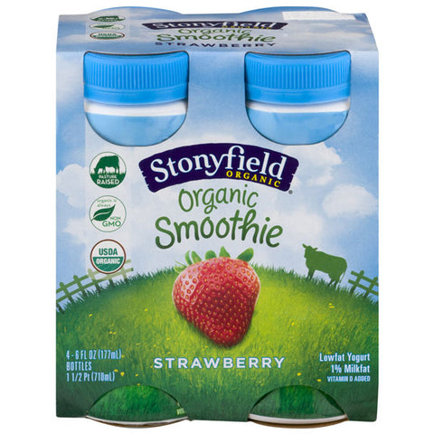 Stonyfield Organic Smoothie Low Fat Strawberry Yogurt Drink, 6 Fl Oz., 4 Ct