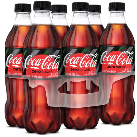 Coca Cola Zero, 16.9 Fl Oz Coke 0, 6 Ct - Water Butlers