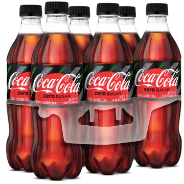 Coca Cola Zero Soda, 16.9 Fl Oz Coke 0, 6 Ct