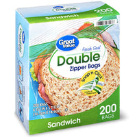 Great Value Double Zipper Sandwich Bags, 300 Count 